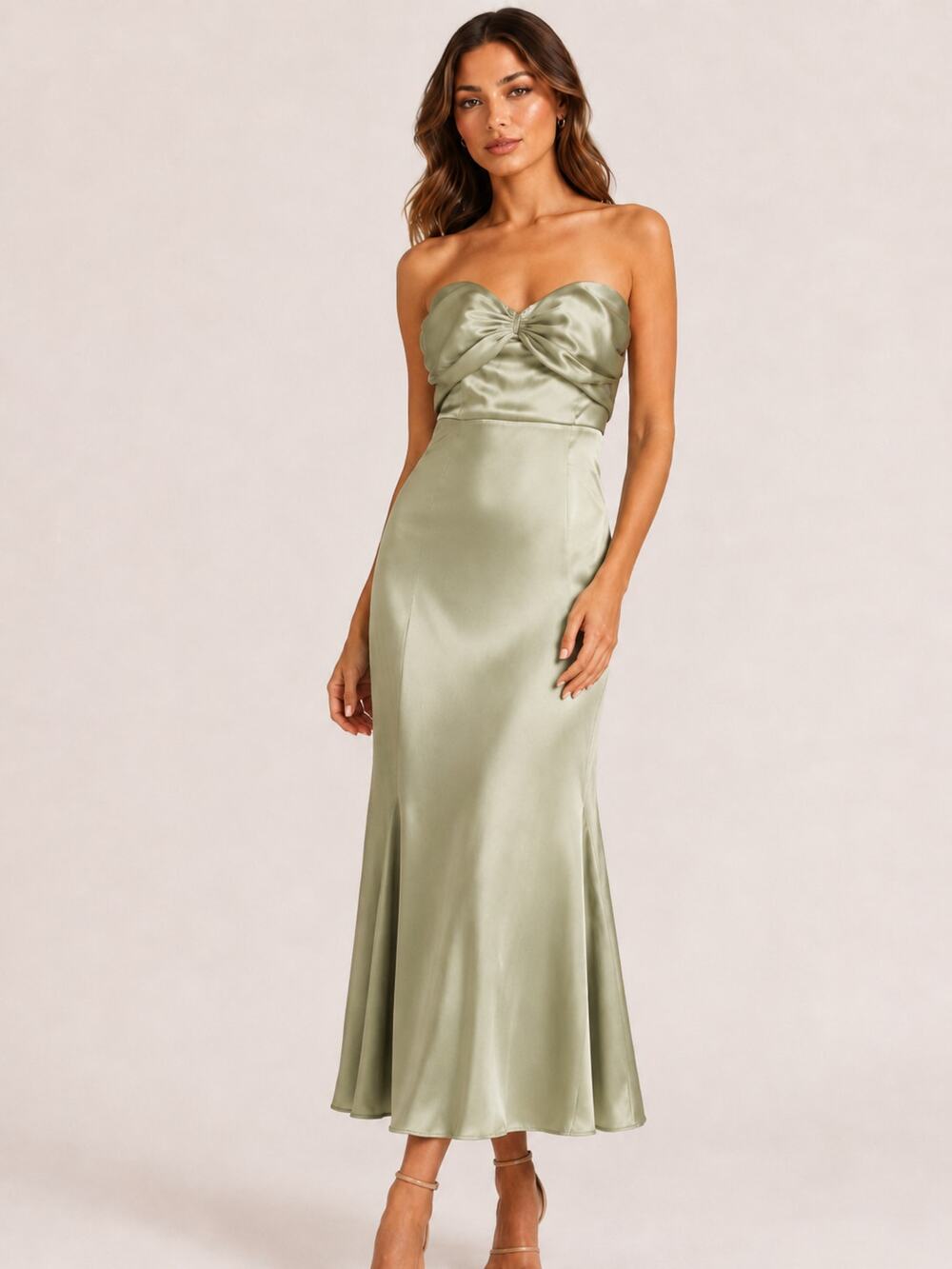 Reformation Hensley Satin Dress 4 Artichoke Green Midi NWT